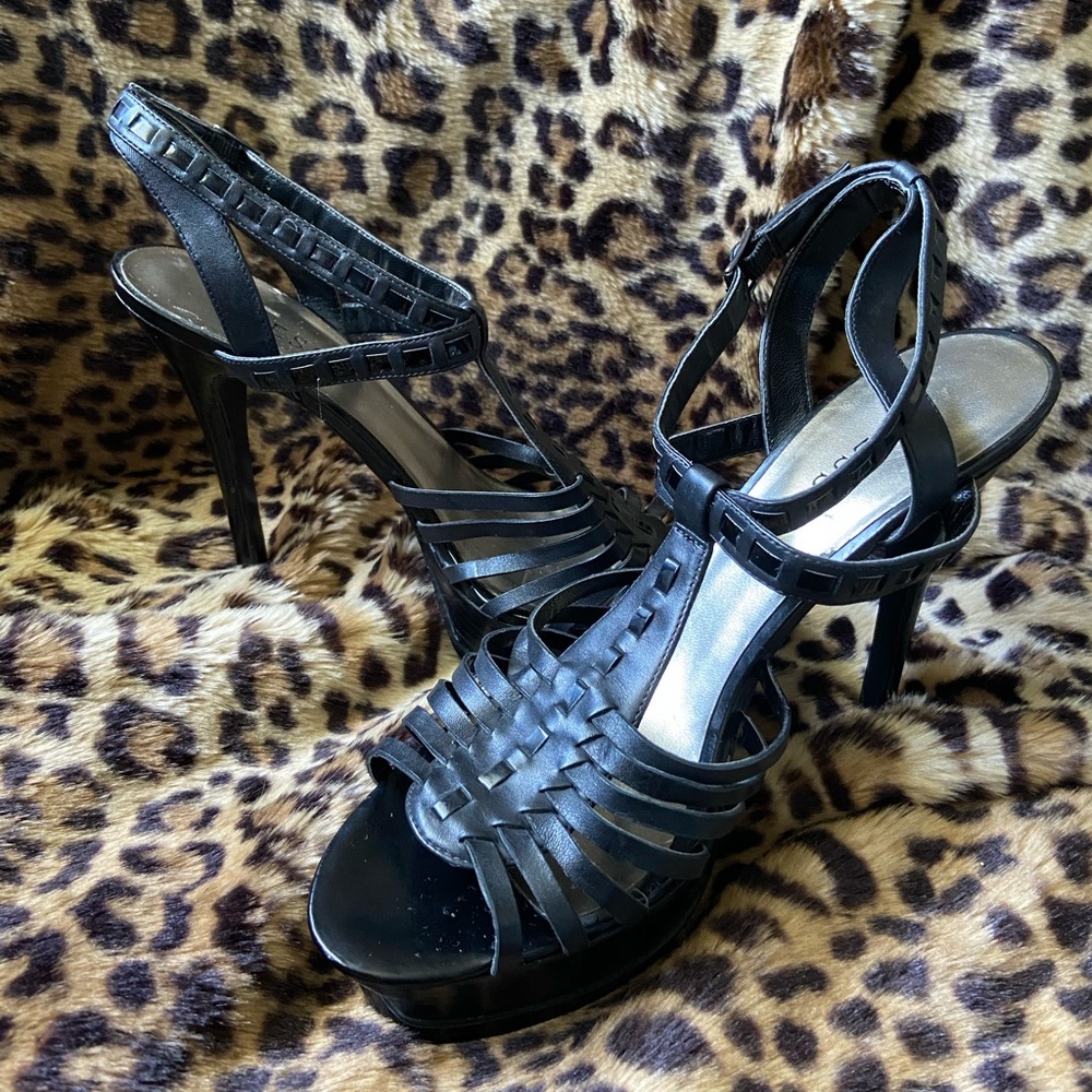 Guess Black Strappy Platform Heels
